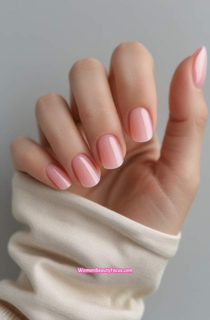 17. Barely There Pink Nails with Shine