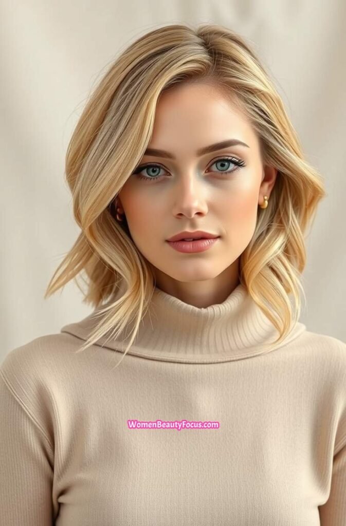17. Beige Blonde Waves with Soft Curtain Bangs FrontStraight View