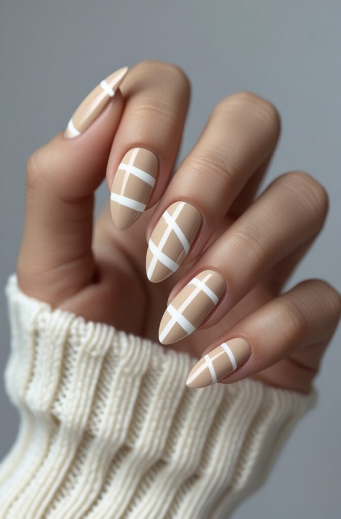 17. Beige and White Negative Space Nails