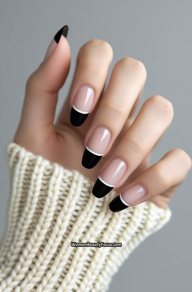 17. Black French Tips with Transparent Tips