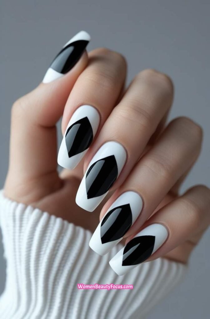 17. Black and White Cat Eye Nails
