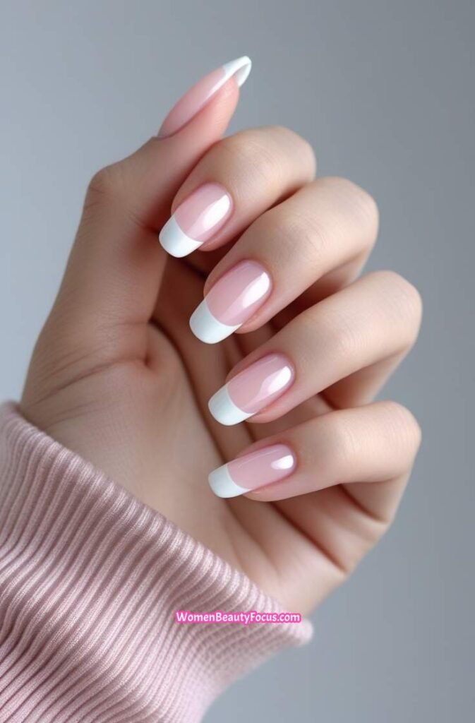 17. Classic French Nails with a Sheer Pink Glow