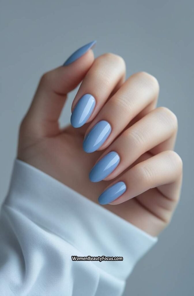 17. Cornflower Blue Glossy Nails