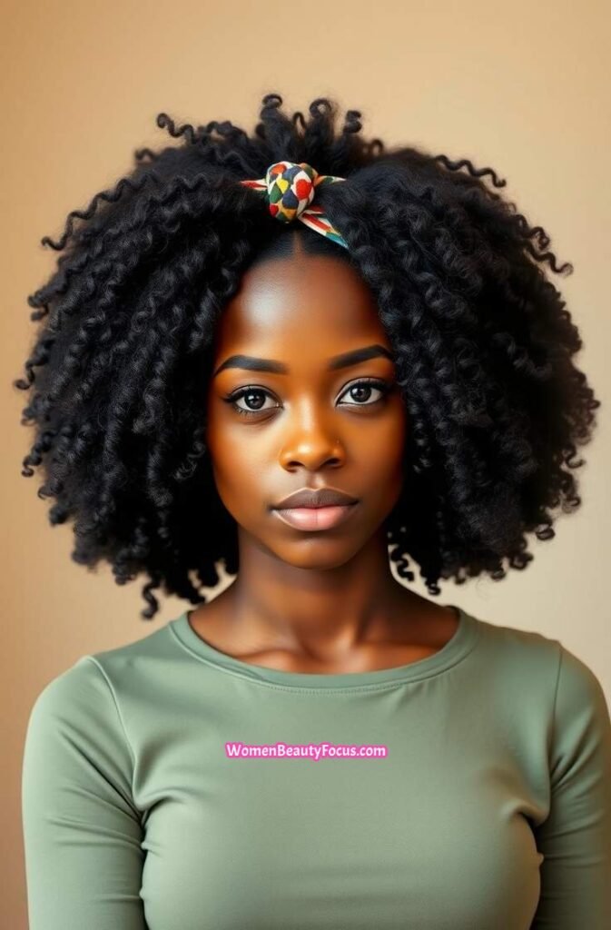 17. Curly Afro with Patterned Headband Front View