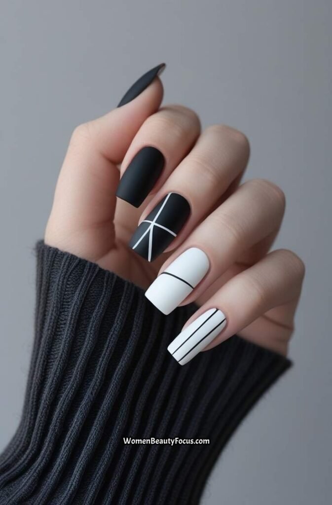 17. Graphic Black and White Nail Art