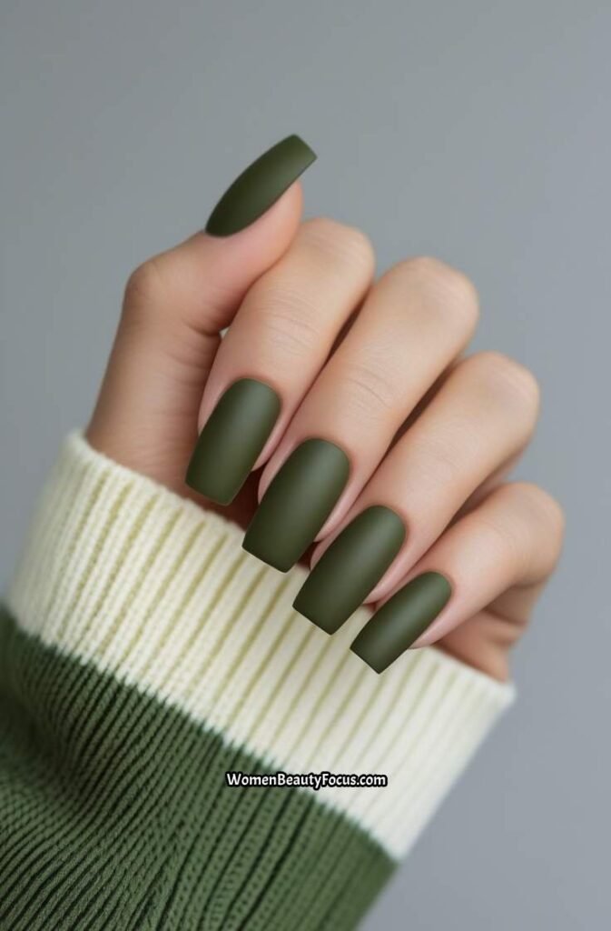 17. Matte Olive Green Gel Nails