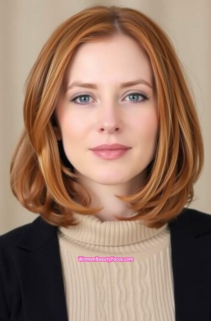 17. Medium Length Copper Hair with Textured Ends Front View