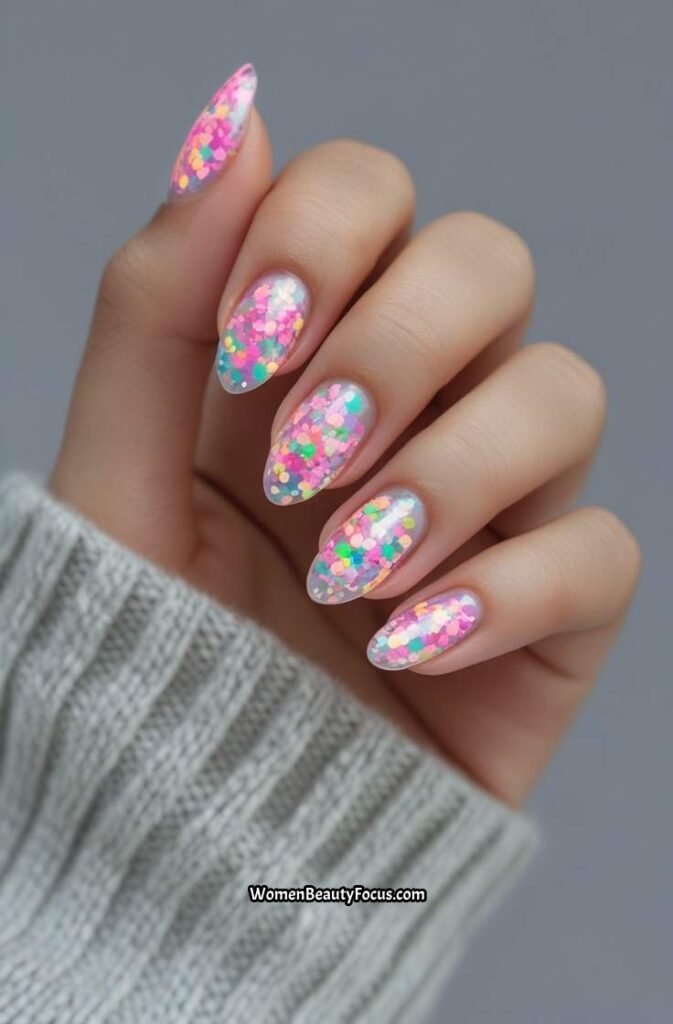 17. Neon Confetti Glitter Nails