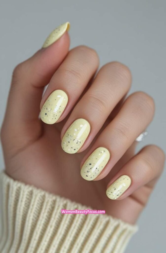 17. Pale Yellow Nails with Subtle Speckles