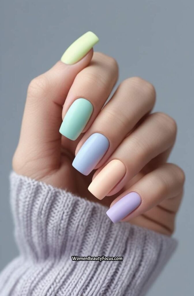 17. Pastel Rainbow Square Nails