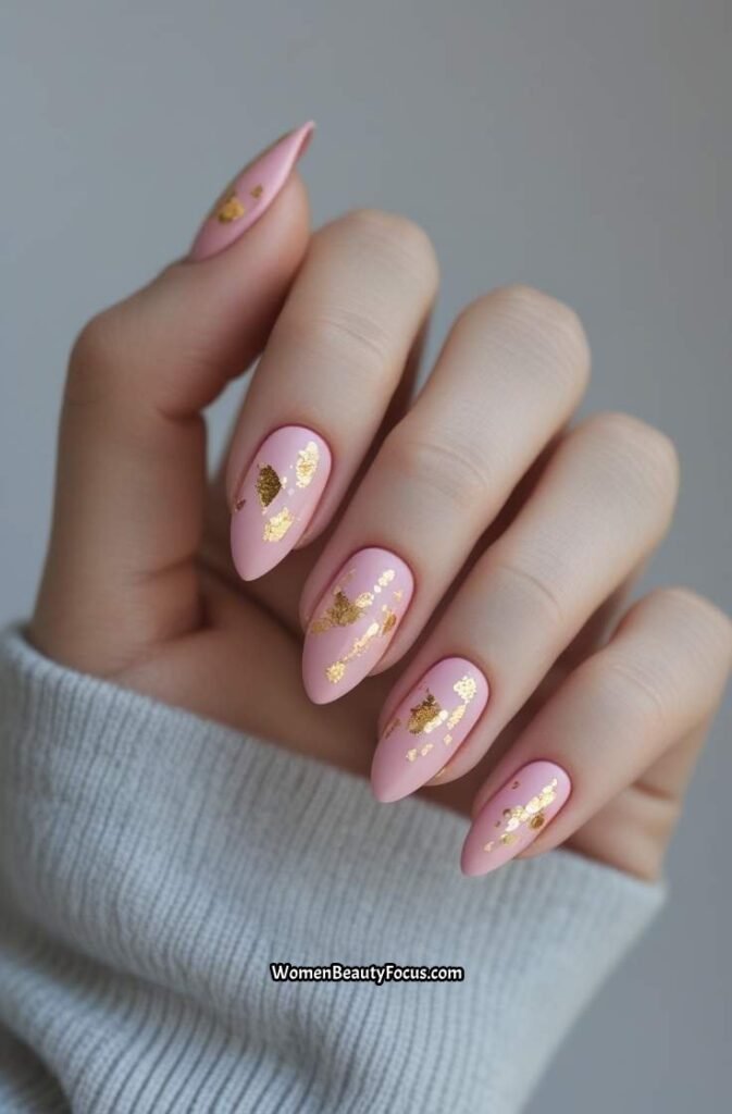 17. Pink and Gold Foil Nails