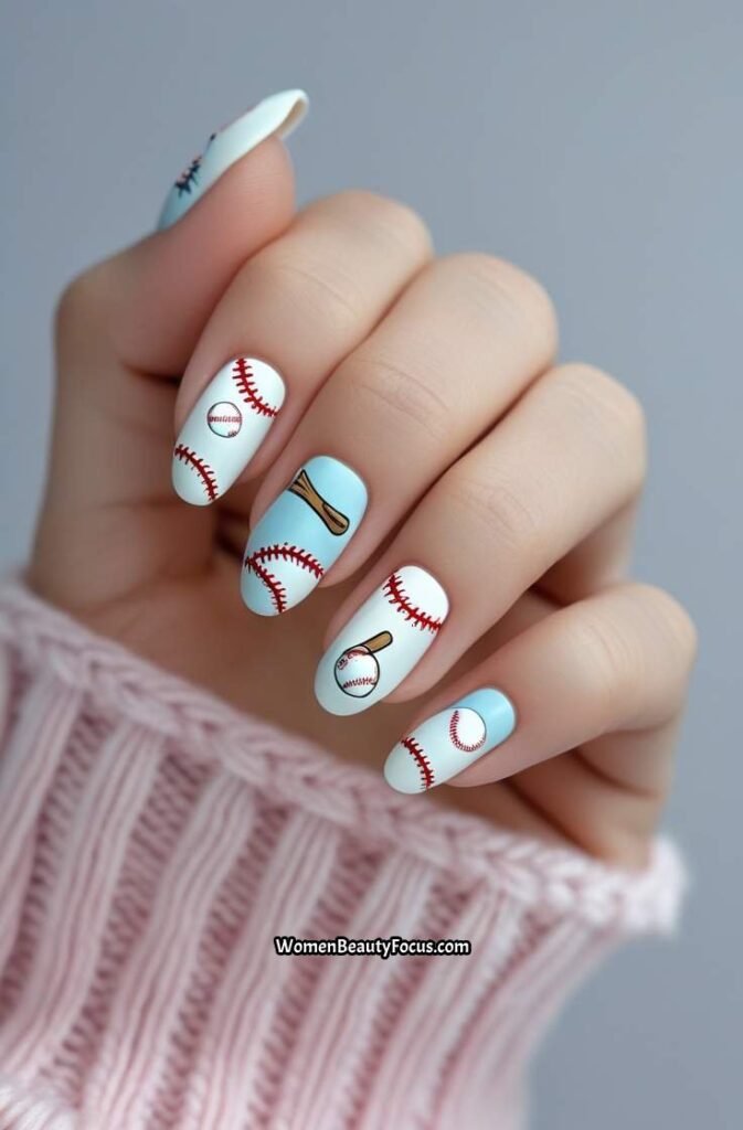 17. Playful Baseball Themed Nails