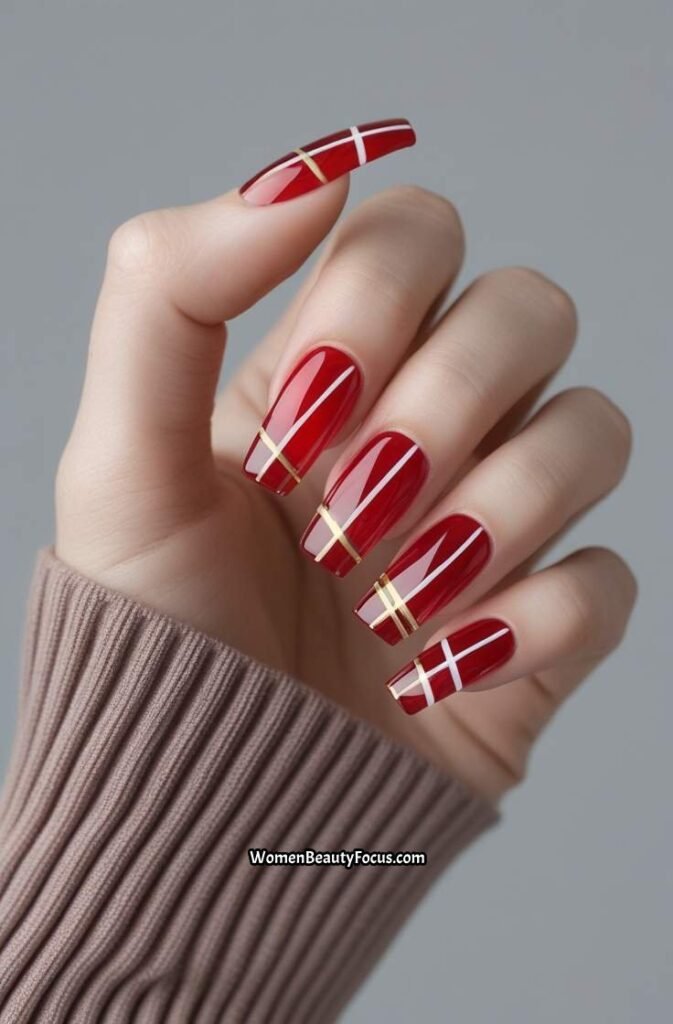 17. Red Glass Nails with Crisscross Lines