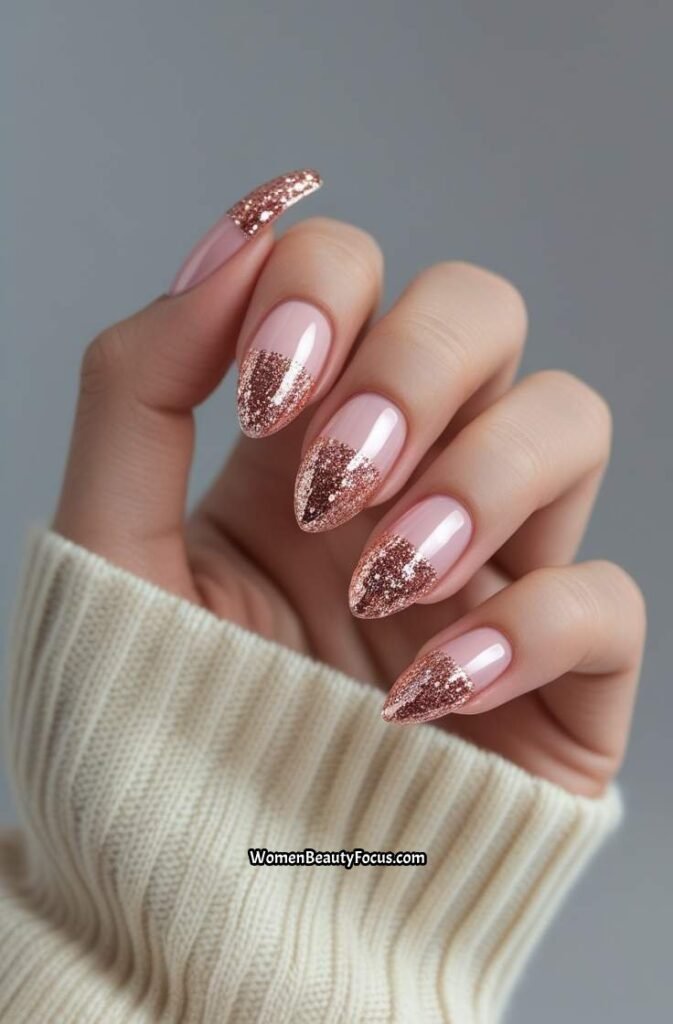 17. Rose Gold Glitter French Tips