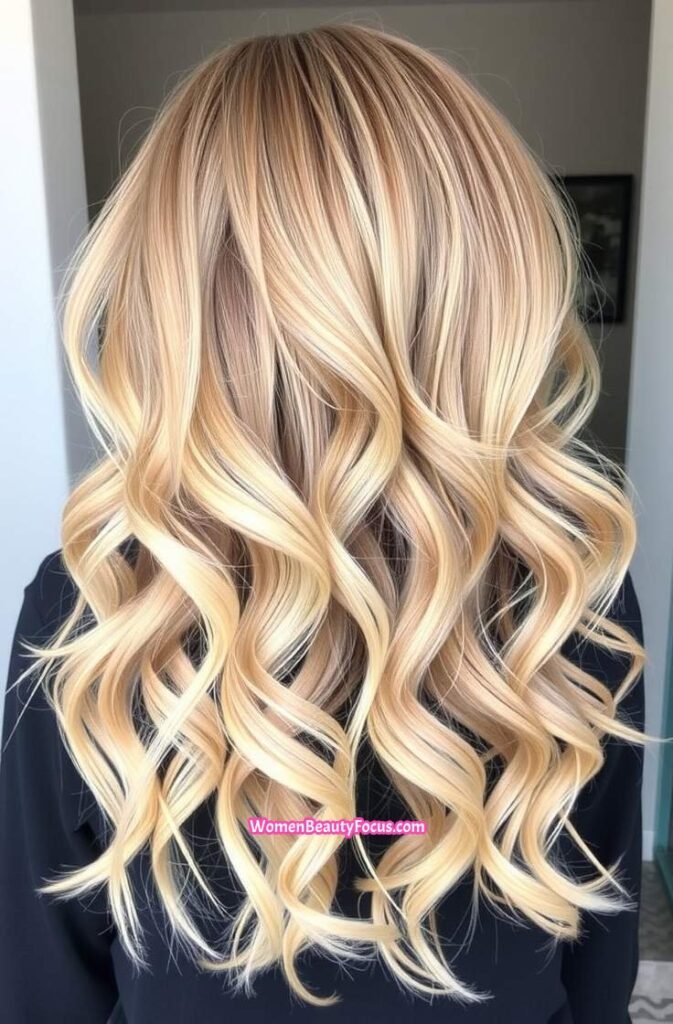 17. Soft Curls with Sandy Blonde Balayage FrontStraight View