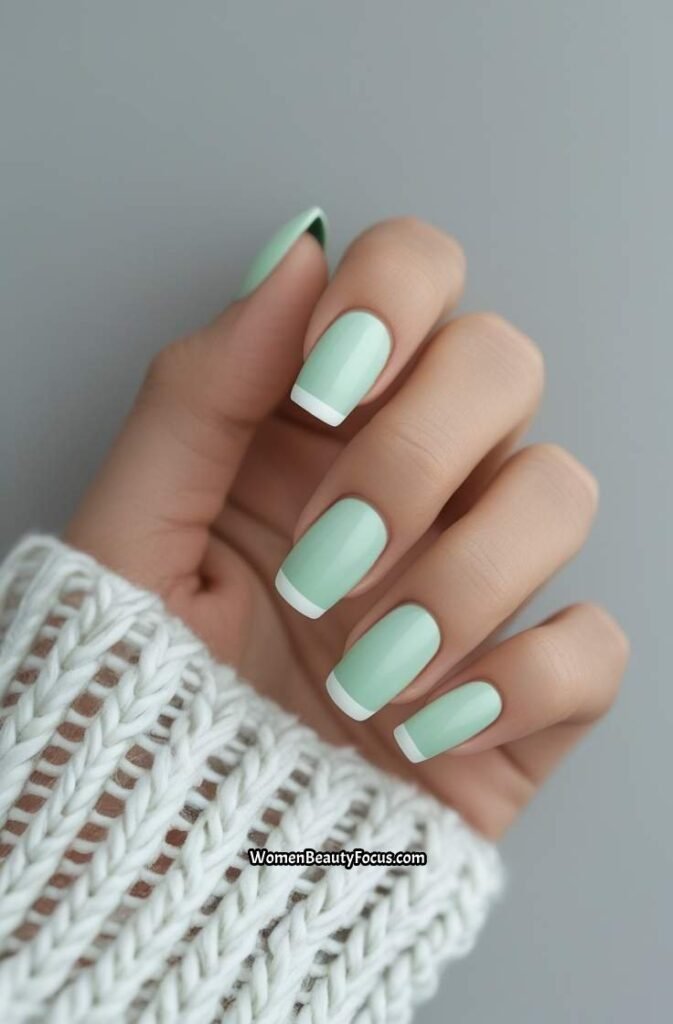 17. Soft Mint Green French Tips