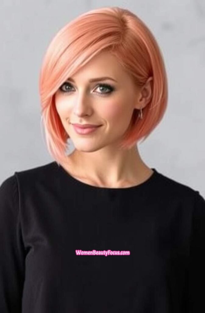 17. Vibrant Peach Bob with Side Bangs FrontStraight View