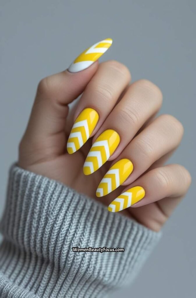 17. Yellow Chevron Nails