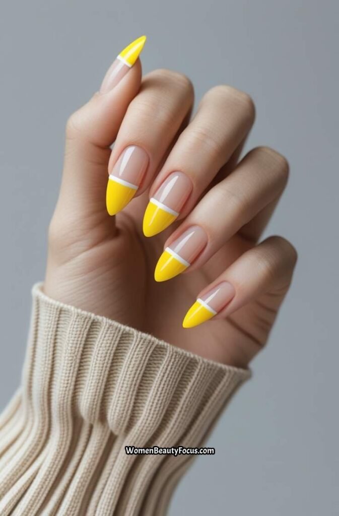 17. Yellow French Tips with Negative Space