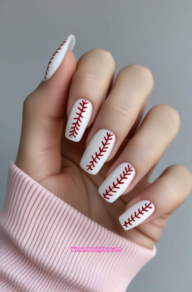 18. Baseball Lace Inspired Nails