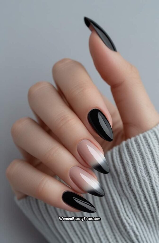 18. Black French Tips with Ombre Effect