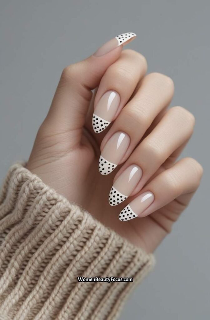 18. Black and White Dotted French Tips