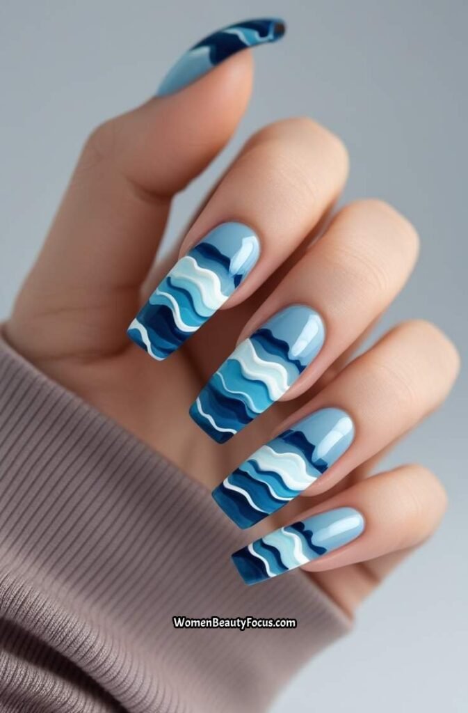 18. Blue Waves Nail Art