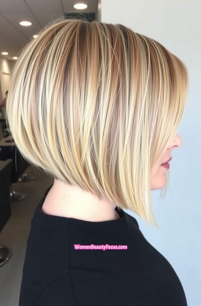18. Blunt Bob with Caramel Highlights Back View