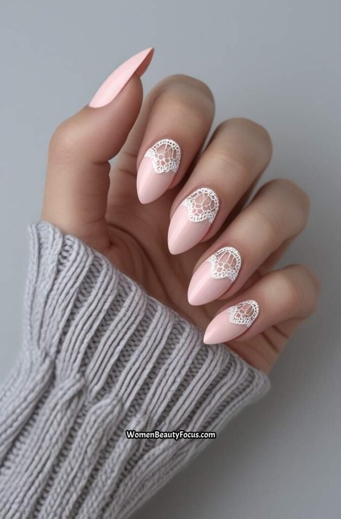 18. Blush Pink with White Lace Detail