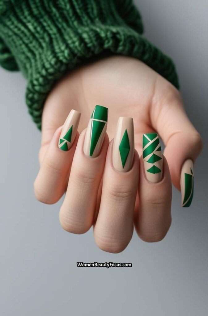 18. Geometric Green Nail Art