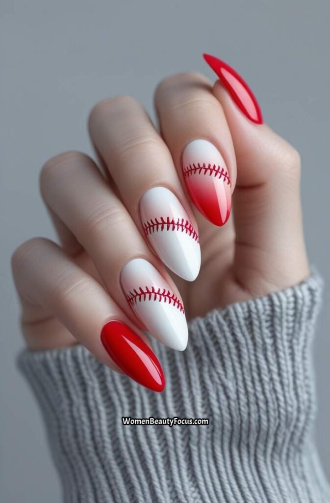 18. Glossy Baseball Gradient Nails