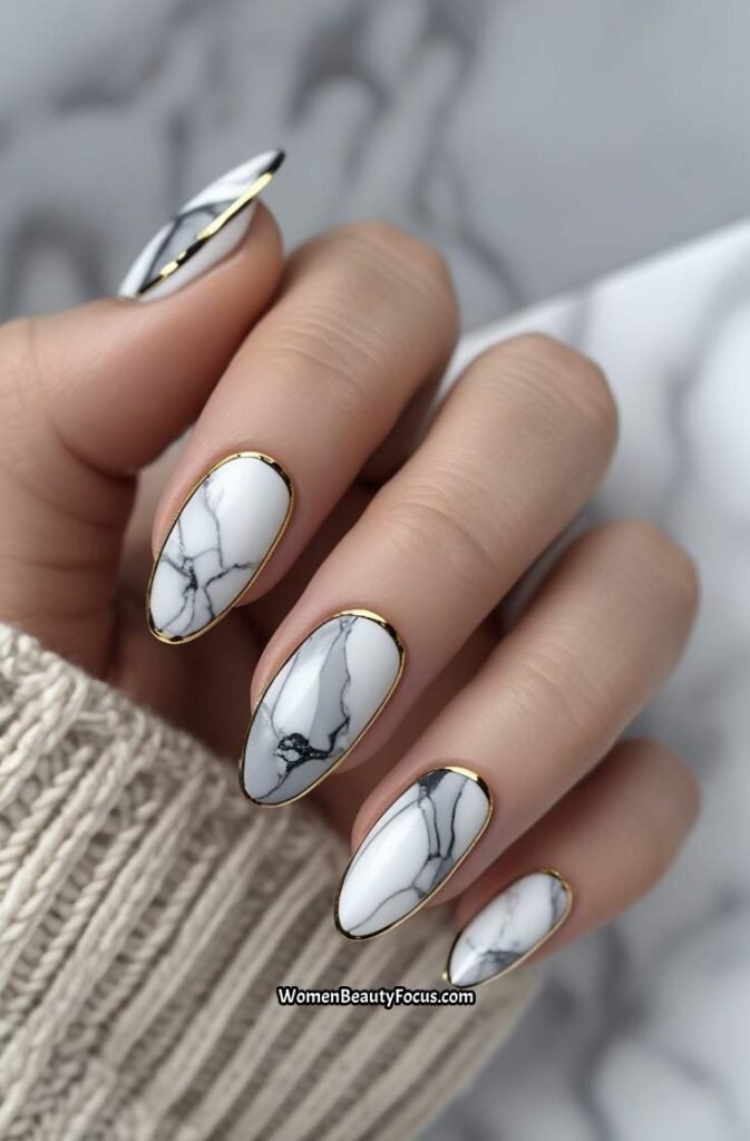 18. Marble Nails with Gold Veins for Luxury