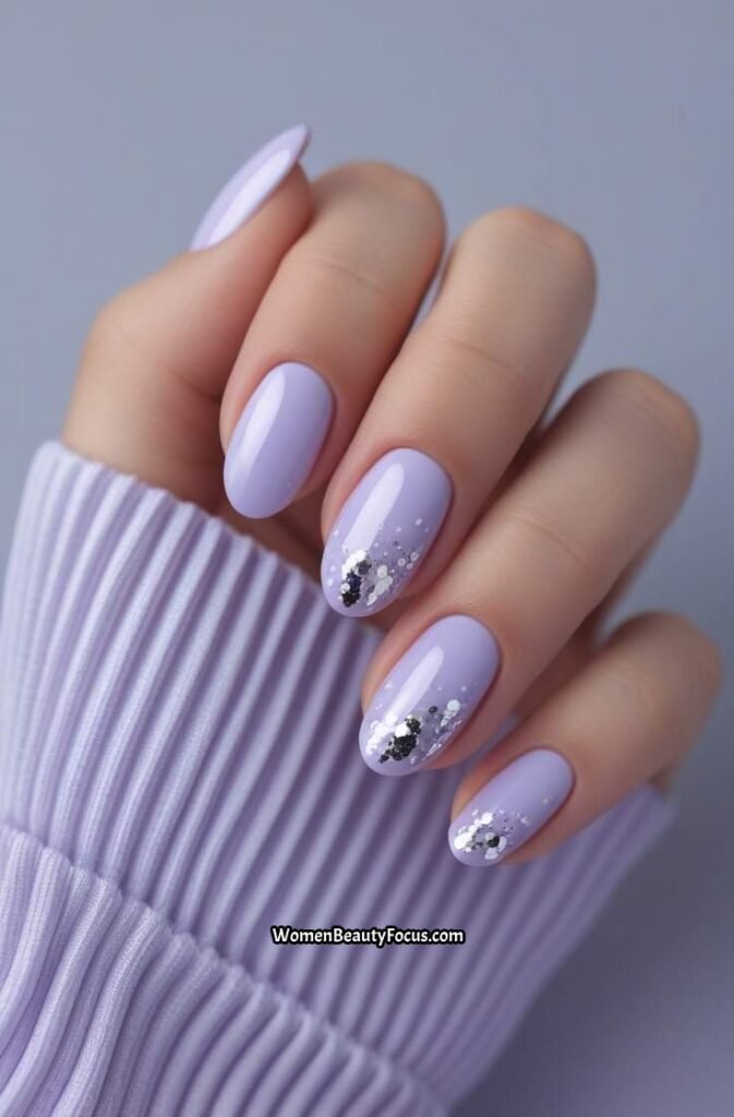 18. Milky Lavender Nails with Silver Foil