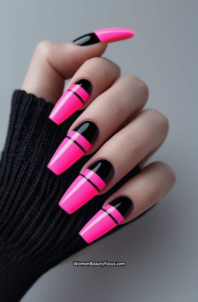 18. Neon Pink Black Stripes