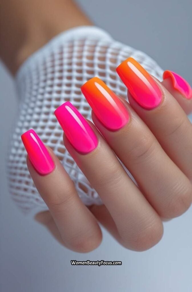 18. Neon Pink and Coral Ombre Nails