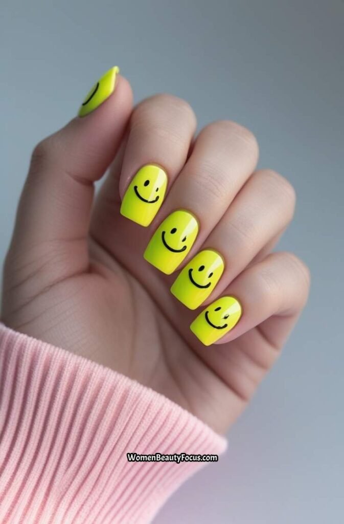18. Neon Yellow with Smiley Face Art