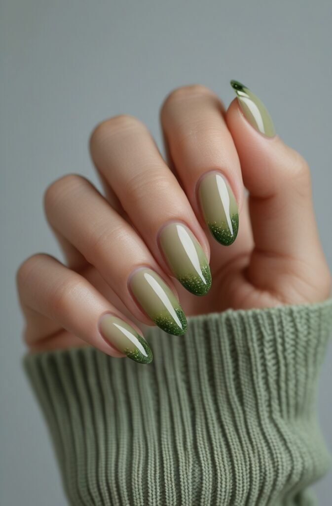 18. Neutral Olive Nails with Sheer Base
