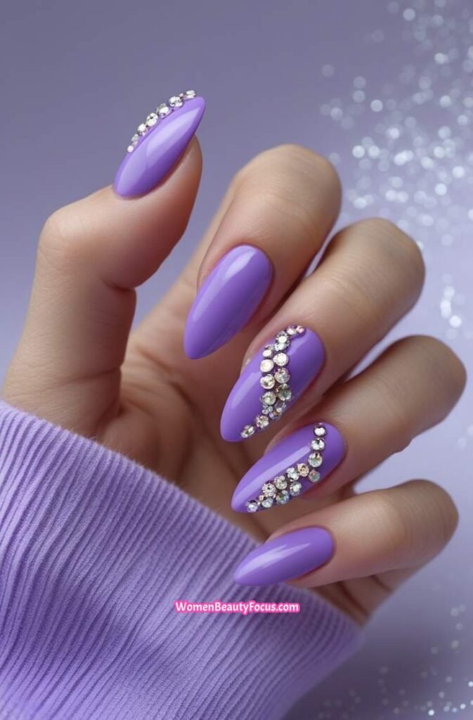18. Orchid Purple Nails with Rhinestone Accents