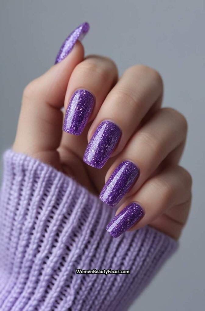 18. Purple Glitter French Tips