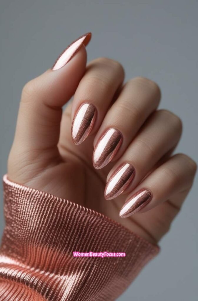 18. Rose Gold Cat Eye Nails