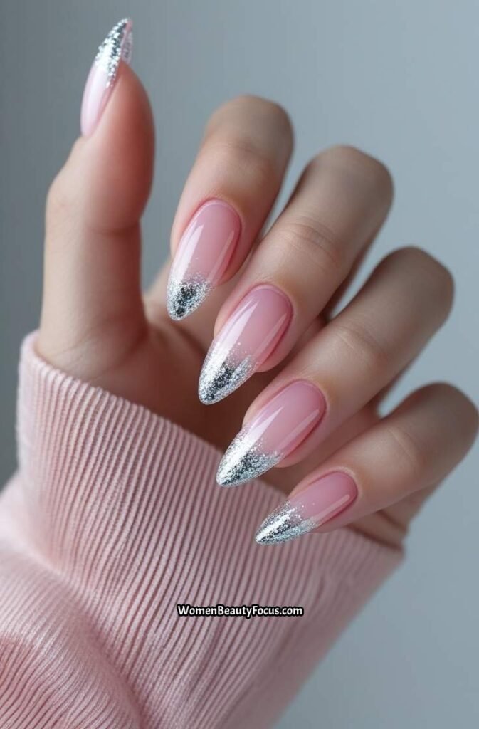 18. Sheer Pink Gel Nails with Glitter Fade