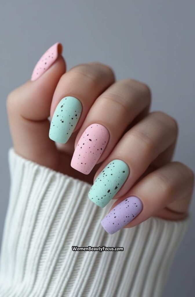 18. Speckled Pastel Eggshell Nails