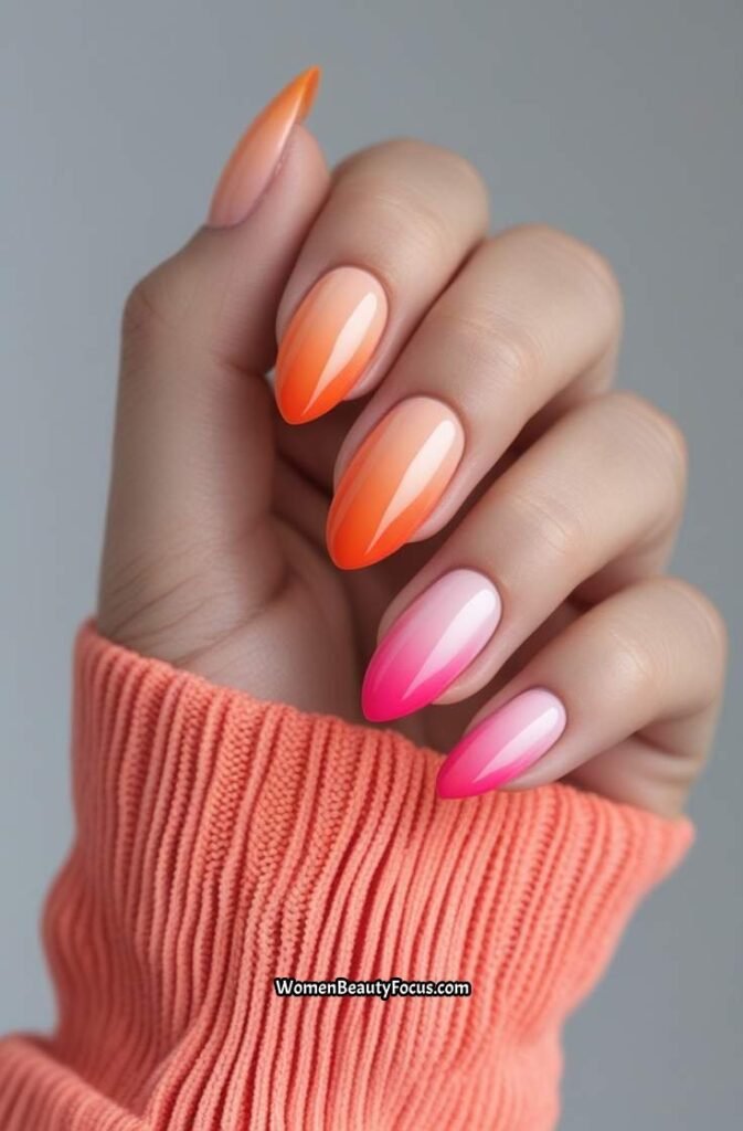 18. Tangerine and Pink Ombre Nails