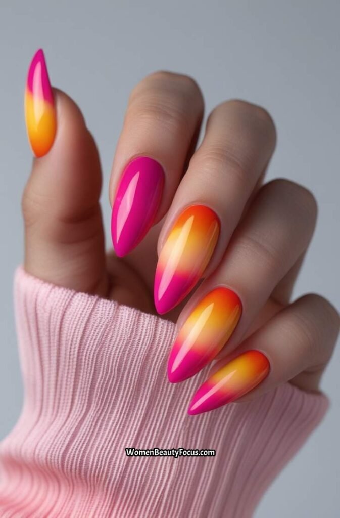 18. Vibrant Sunset Acrylic Nails