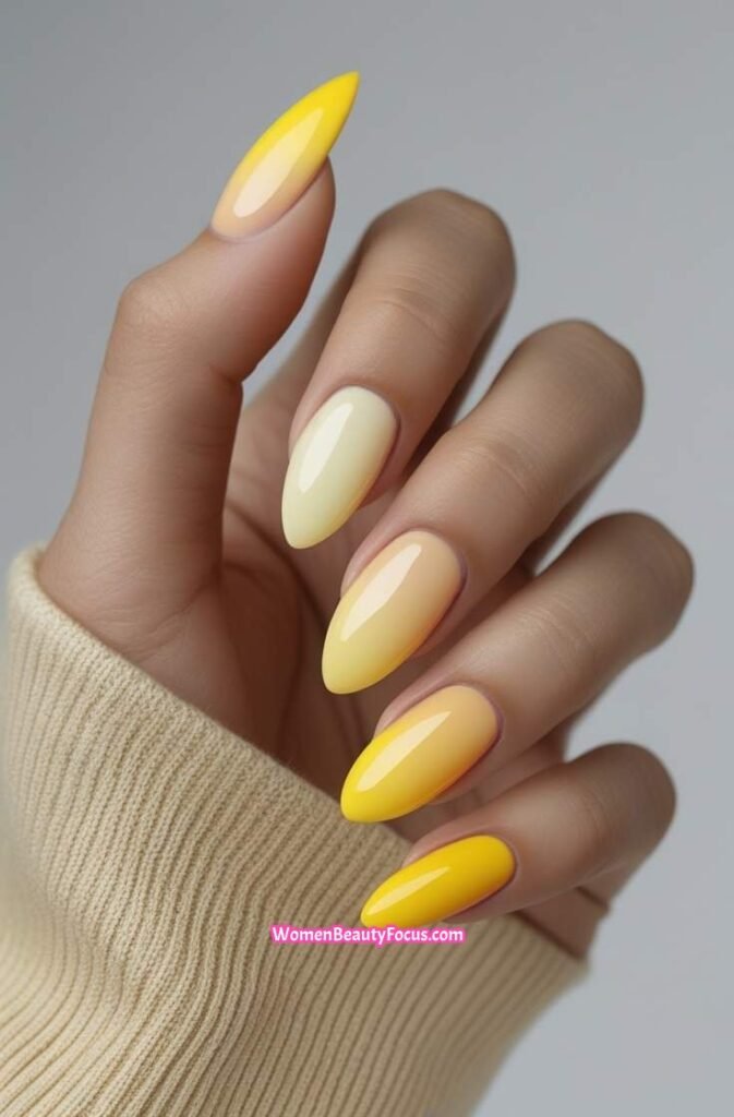 18. Yellow Gradient Nails from Pale to Bold