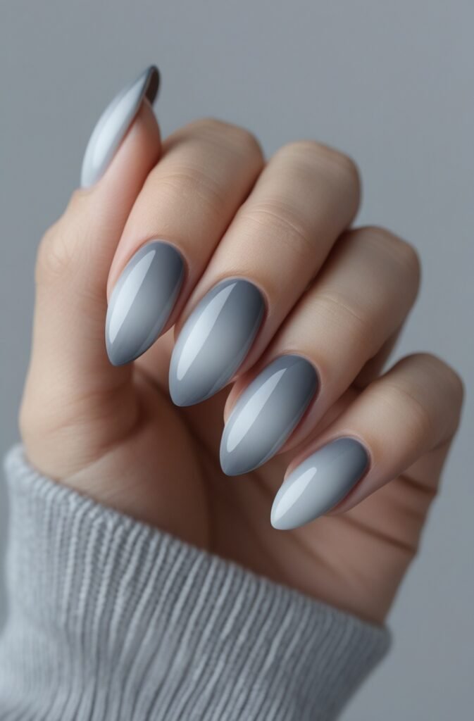 19. Almond Nails with Soft Grey Gradient