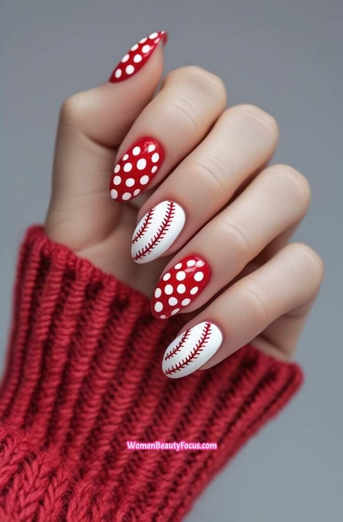19. Baseball Polka Dot Nails
