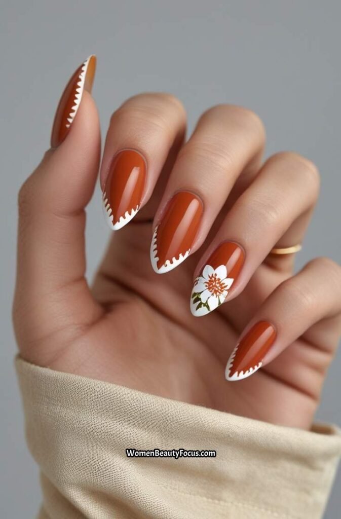 19. Bold Terracotta French Tips