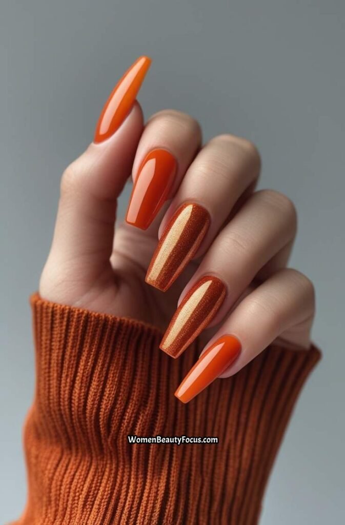 19. Burnt Orange Cat Eye Nails