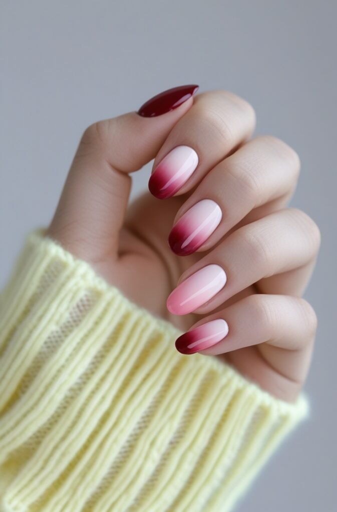 19. Cherry Nails with Pastel Gradient
